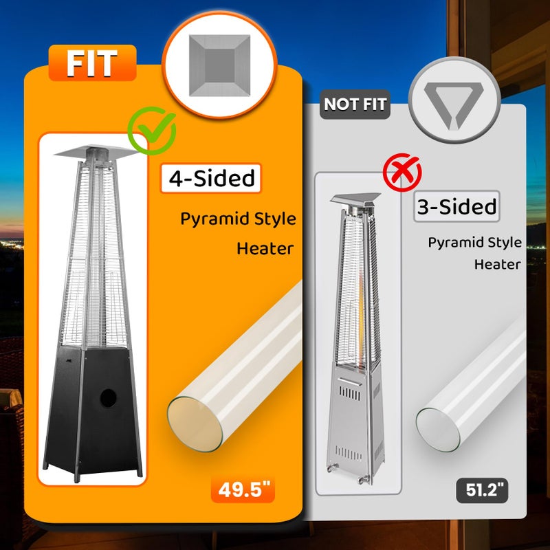SUMNEW Patio Heater Glass Tube Replacement, 49.5 x 4" Patio Heater Replacement Parts with Ring, Outdoor Heater Replacement Parts for 4-Sided Pyramid Heater, Glass Tube Patio Heater for Hiland, fire sense - Image 2