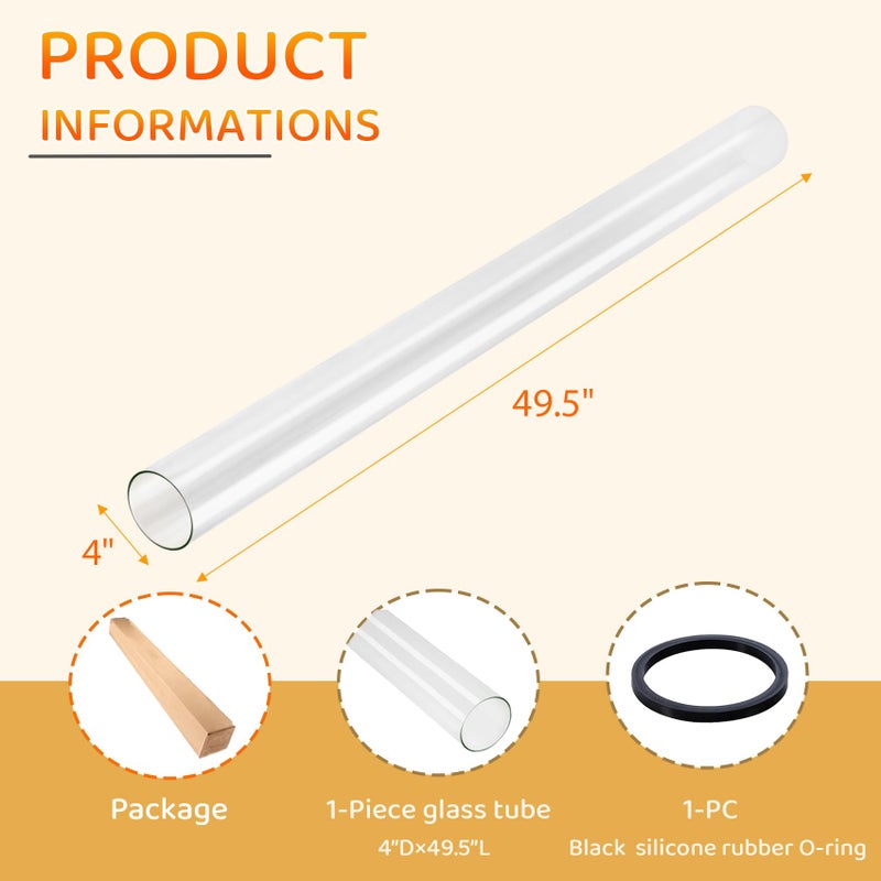SUMNEW Patio Heater Glass Tube Replacement, 49.5 x 4" Patio Heater Replacement Parts with Ring, Outdoor Heater Replacement Parts for 4-Sided Pyramid Heater, Glass Tube Patio Heater for Hiland, fire sense - Image 3