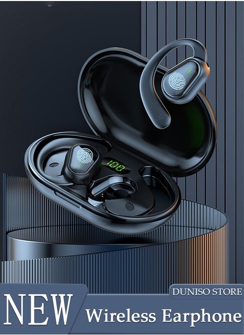 Wireless Headphones Bluetooth Ear Clip Noise-cancelling Earphones with Wireless Charging Case Digital Display Touch Control Bluetooth 5.3 Waterproof for Running Sport Gym
