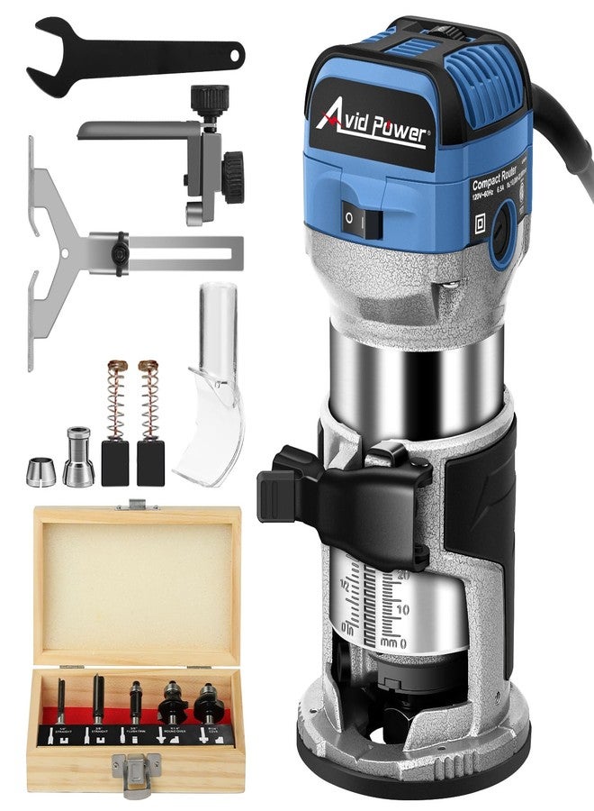 AVID POWER - 6.5 Amp 1.25 HP Compact Router Tools for Woodworking, Fixed Base Wood Router with Trim Router Tips, 6 Variable Speed, Edge Guide, - Image 1