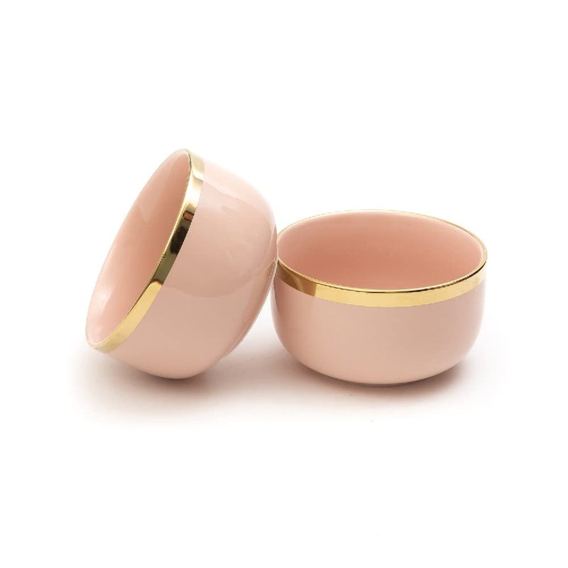 EZ Life Urbane Select Class Series Bowl - Pack of 2-4.5 Inch Dinner Bowl 350 ml - Glossy Lotus Pink Colour with Gold Lining -Matte Finish Serving Bowls - Home Kitchen - Serveware - Image 1