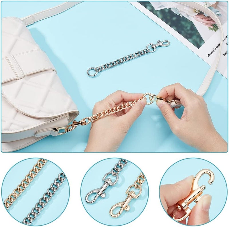 cheekyglo 2 Colors Metal Purse Chain Strap Extender, 5.9 Inch Women Bag Shoulder Strap Extender Gold Short Handbag Chain Bag Strap Charms Accessories Pochette Purse Flat Chain Replacement Decoration Gold, Platinum - Image 2