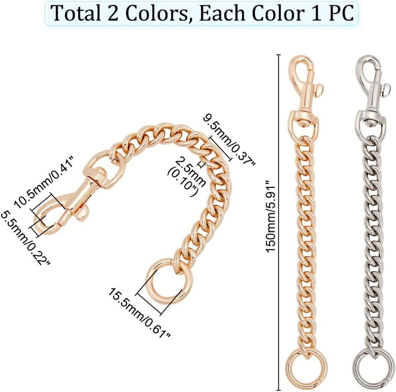 cheekyglo 2 Colors Metal Purse Chain Strap Extender, 5.9 Inch Women Bag Shoulder Strap Extender Gold Short Handbag Chain Bag Strap Charms Accessories Pochette Purse Flat Chain Replacement Decoration Gold, Platinum - Image 4