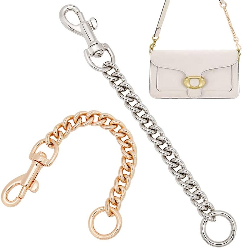 cheekyglo 2 Colors Metal Purse Chain Strap Extender, 5.9 Inch Women Bag Shoulder Strap Extender Gold Short Handbag Chain Bag Strap Charms Accessories Pochette Purse Flat Chain Replacement Decoration Gold, Platinum - Image 1