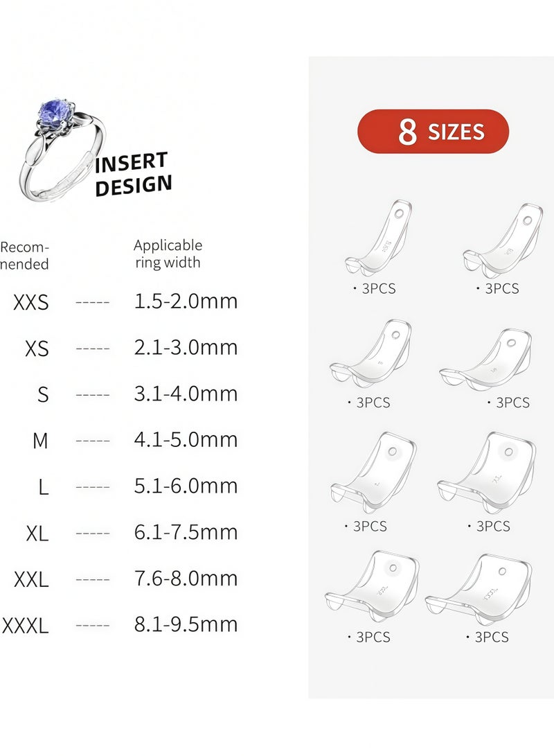 Invisible Ring Size Adjusters Set for Loose Rings,24 Pack-8 Sizes,Ring Size Reducer Spacer Ring Resizer Tightener Ring Guard with Organizer,Assorted Sizes for Any Rings - Image 2