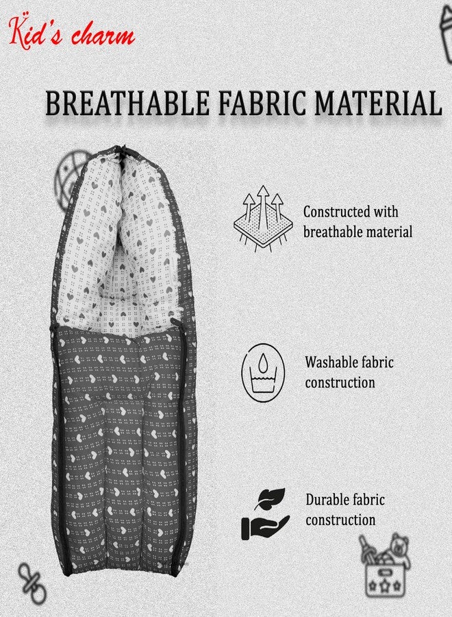 Infans Mini Dotted-Heart Mini 3 in 1 Baby's Cotton Bed Cum Carry Bed Printed Baby Sleeping Bag-Baby Bed-Infant Portable for Unisex Easily Portable, Light Weight Carry for New Born 0-4 Months Old(Grey) - Image 5