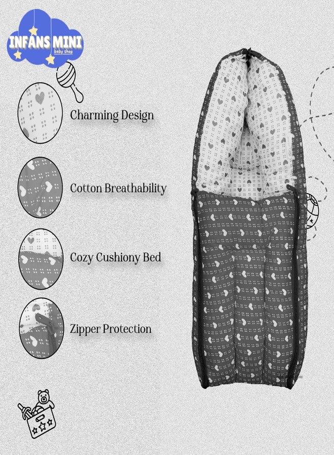 Infans Mini Dotted-Heart Mini 3 in 1 Baby's Cotton Bed Cum Carry Bed Printed Baby Sleeping Bag-Baby Bed-Infant Portable for Unisex Easily Portable, Light Weight Carry for New Born 0-4 Months Old(Grey) - Image 4
