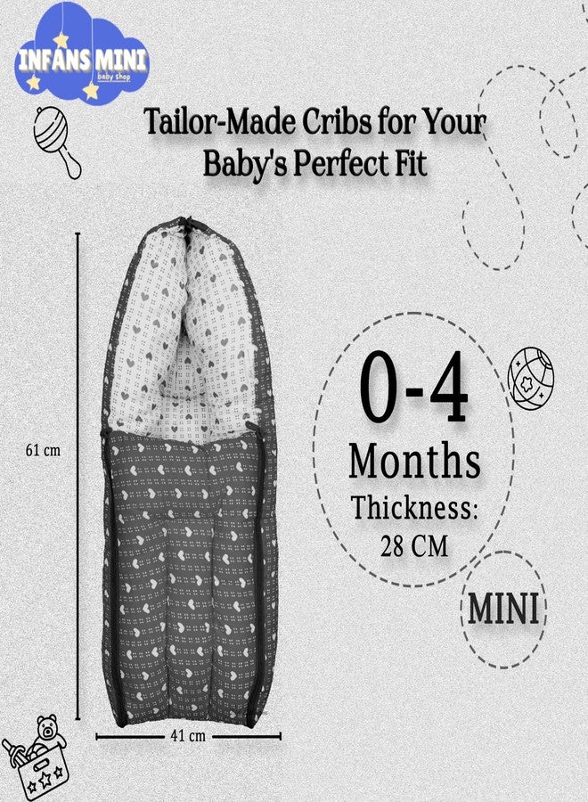 Infans Mini Dotted-Heart Mini 3 in 1 Baby's Cotton Bed Cum Carry Bed Printed Baby Sleeping Bag-Baby Bed-Infant Portable for Unisex Easily Portable, Light Weight Carry for New Born 0-4 Months Old(Grey) - Image 2