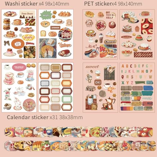 The AutoStory Recipe Book Scrapbook Kit A6 Junk Journal Notebook Yummy Meal Stickers Cooking Decorative Papers Washi Tape DIY Craft Art Creative Cookbook Writing Gift (Food Diary, Red) - Image 3