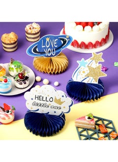 Outus 9 Pieces Twinkle Twinkle Little Star Honeycomb Centerpieces Baby Shower Decor Star Party Table Toppers Cloud Glitter Little Star Table Decorations For Baby Shower Birthday Party(Blue And Gold)  - Image 5