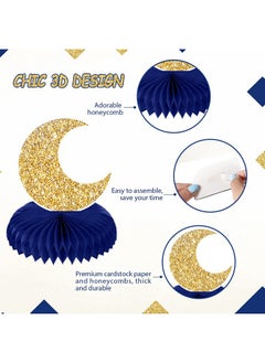 Outus 9 Pieces Twinkle Twinkle Little Star Honeycomb Centerpieces Baby Shower Decor Star Party Table Toppers Cloud Glitter Little Star Table Decorations For Baby Shower Birthday Party(Blue And Gold)  - Image 3