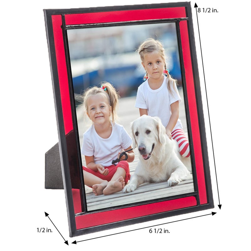 J Devlin Glass Art Red Stained Glass Picture Frame for Home D?cor  Office  Desk  Table Top 5x7 Photo Horizontal Vertical Easel Back Series J Devlin - Image 3