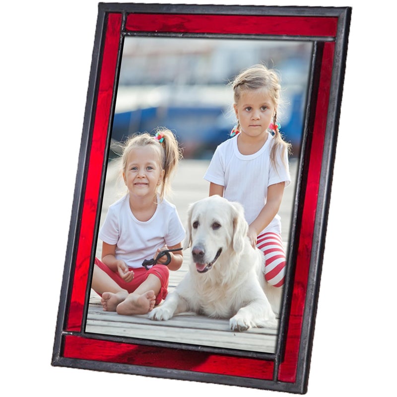 J Devlin Glass Art Red Stained Glass Picture Frame for Home D?cor  Office  Desk  Table Top 5x7 Photo Horizontal Vertical Easel Back Series J Devlin - Image 2