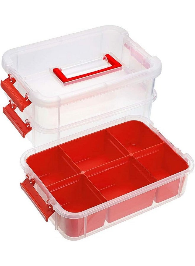 HOLLIO plastic boxes for Storage transparent boxes for storage, Portable & Stackable Space Saving Organiser with Lid for Medicine, Jewelry, Buttons, Beads (3 TIER WITH 1 TRAY, Red) - Image 3