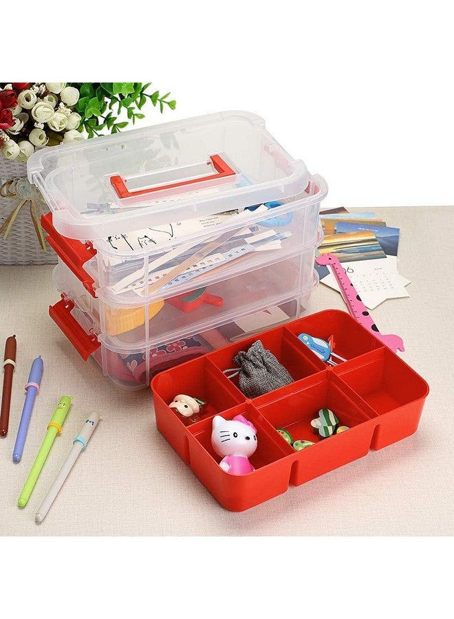 HOLLIO plastic boxes for Storage transparent boxes for storage, Portable & Stackable Space Saving Organiser with Lid for Medicine, Jewelry, Buttons, Beads (3 TIER WITH 1 TRAY, Red) - Image 4