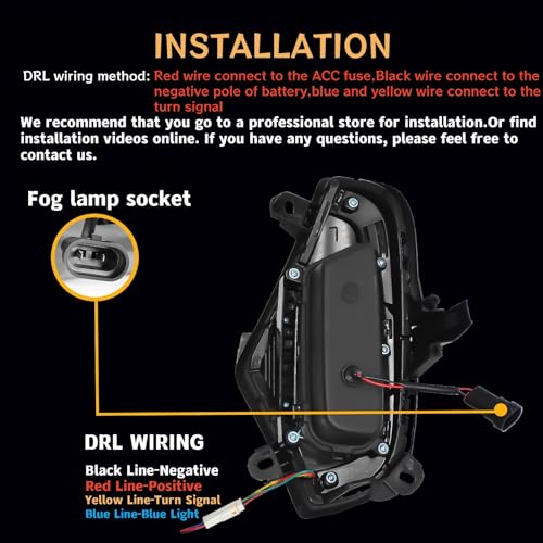 OKSIWA LED Fog Lights with 3 Colors DRL for Toyota Rav4 2019-2024, White LED Daytime Running light, Amber Turn Signal,Blue Lights for Nights, Fog Lamp Assembly kit with Bezel Wiring Harness - Image 5