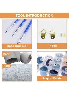 هاسذيب لوحة زيتية من HASTHIP DIY، 40 × 50 سم، مجموعات طلاء بالأرقام، مجموعة طلاء للكبار والصغار، قماش مطبوع بدون إطار لديكور الحائط المنزلي (لا يشمل الإطار) أسود  - Image 5