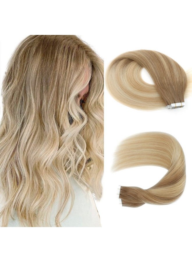 Sassina Tape In Hair Extensions Ombre Color Ash Brown To Dark Honey Blonde And Platinum Ash Blonde 22 Inch Remy Human Hair Tape In Extensions 20 Pac/Set 50 Gram - Image 1