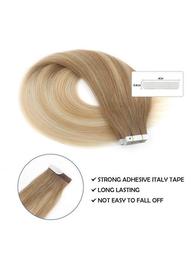 Sassina Tape In Hair Extensions Ombre Color Ash Brown To Dark Honey Blonde And Platinum Ash Blonde 22 Inch Remy Human Hair Tape In Extensions 20 Pac/Set 50 Gram - Image 5