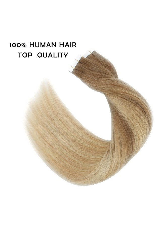 Sassina Tape In Hair Extensions Ombre Color Ash Brown To Dark Honey Blonde And Platinum Ash Blonde 22 Inch Remy Human Hair Tape In Extensions 20 Pac/Set 50 Gram - Image 3