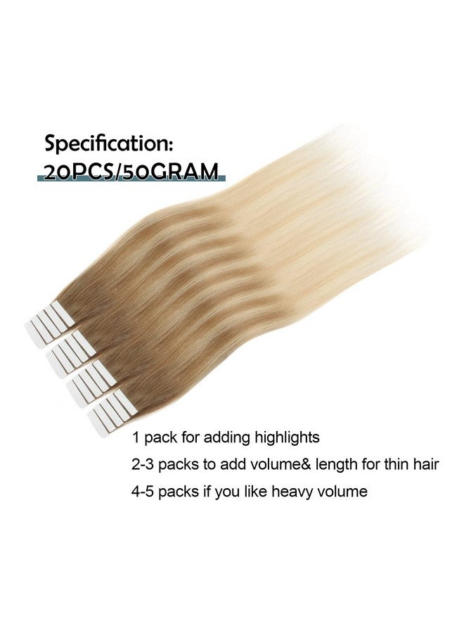 Sassina Tape In Hair Extensions Ombre Color Ash Brown To Dark Honey Blonde And Platinum Ash Blonde 22 Inch Remy Human Hair Tape In Extensions 20 Pac/Set 50 Gram - Image 4