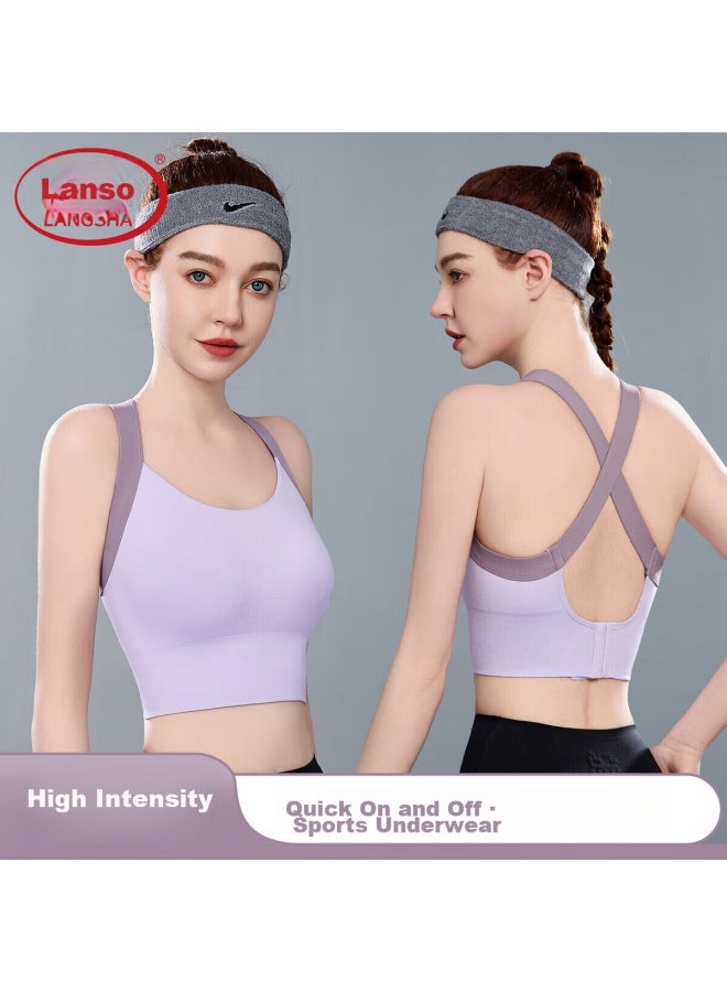LANG SHA Langsha High-intensity Sports Bra For Women, Shock-absorbing, Large Bust, Yoga Vest, One-piece Running Fitness Bra, Purple, Size L  - Image 1