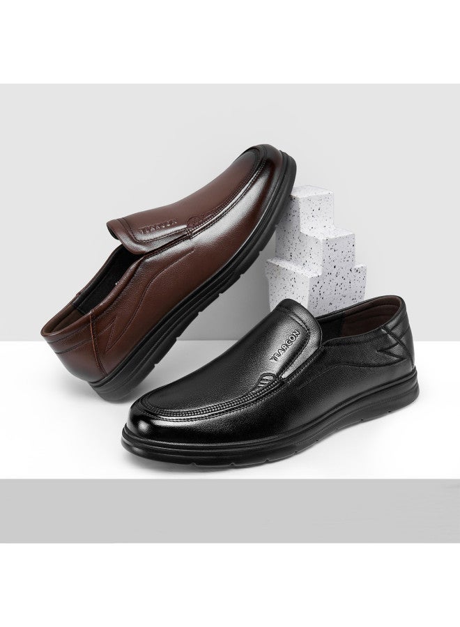 یاركون 【Genuine Leather】 أحذية رجالية مريحة بدون رباط للخريف، أحذية قيادة خفيفة الوزن، أحذية جلدية مريحة للتنقل - Image 4