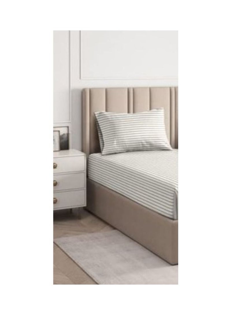Stripe Single 3 Pcs Fitted Sheet Set - Lightweight and Soft, 90 GSM, Includes One Fitted Sheet, One Bed Sheet and One Pillow Cases
