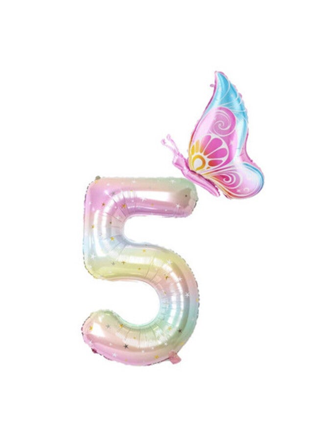 LAMAY Butterfly Birthday Decorations Set, 40 Inch Colorful Number Balloon with Giant Butterfly Balloon, Party Decorations for Girls Birthday Celebration - Image 1