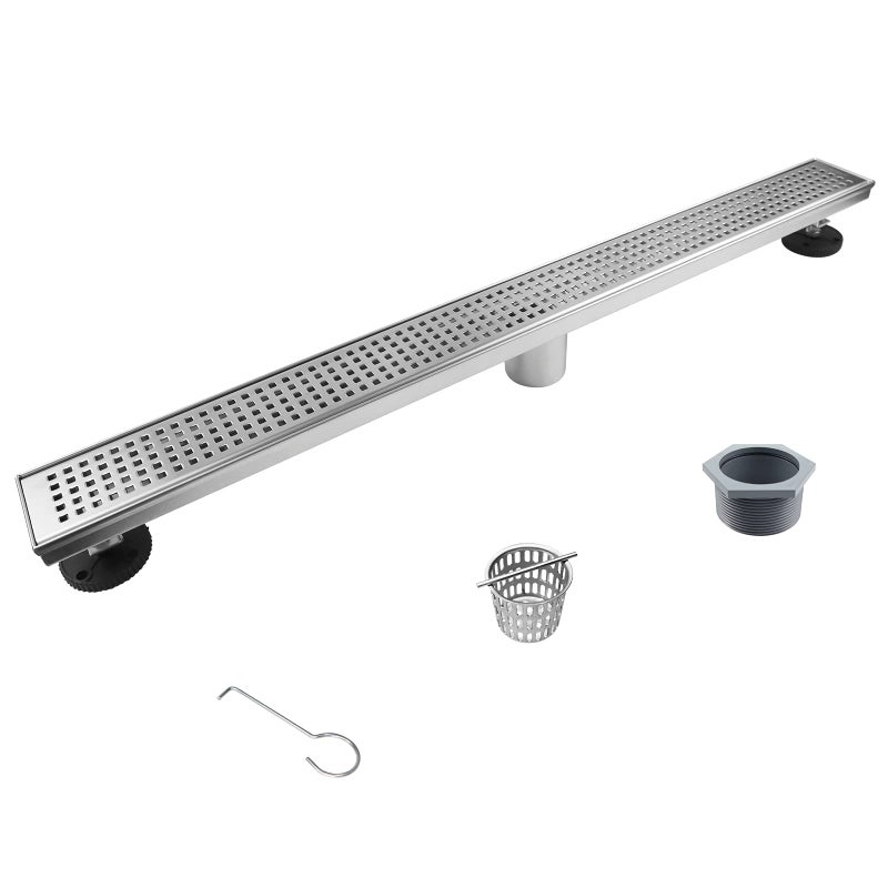 Bernkot Linear Shower Drain 30 304 Stainless Steel Floor Drain with Grid Drain Cover Hair Strainer Rectangular Shower Drain wCUPC Certified Brushed