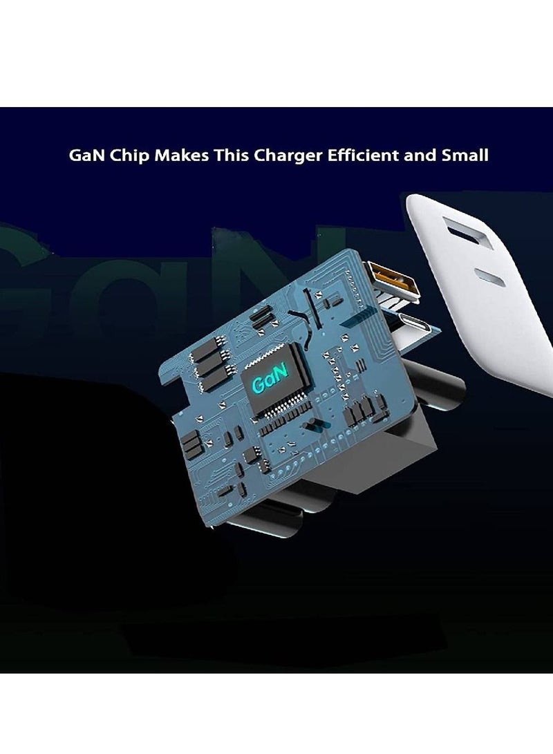 شاحن جداري مزدوج المنافذ لهاتف Samsung Galaxy و iPhone و iPad والأجهزة اللوحية الأخرى و Macbook Air ، بما في ذلك منفذ شحن GaN 30W USB C PD ومنفذ USB بقوة 18 وات للهاتف الثاني أبيض - Image 2