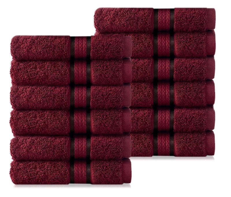 COTTON CRAFT Ultra Soft Washcloths - 12 Pack - 12x12-100% Cotton Facecloths - Baby Wash Cloths - Absorbent Quick Dry Everyday Luxury Bathroom Kitchen Spa Gym Pool Camp Dorm - Easy Care - Burgundy - Image 1