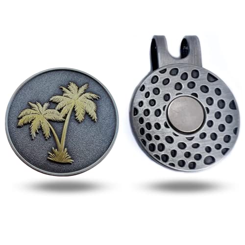 Full Metal Markers Palm Tree Unique Magnetic Metal Golf Ball Marker Accessory with Hat Clip for Men and Women (1 Ball Marker + 1 Hat Clip) - Image 2