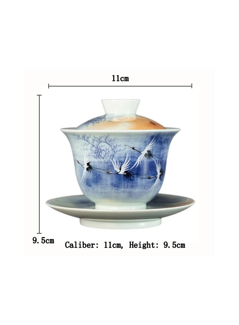 1-Set Chinese Old Porcelain Blue and White Bowl Tea Set,Chinese Tea Bowl with Cover Tray and Cups,Chinese Traditional Handicraft Ceramic Tea Set - Image 5