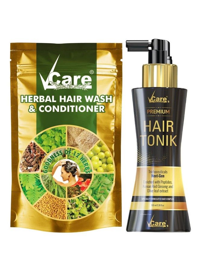 VCare Herbal Hair Growth Tonic With Hair Wash And Conditioner Shikakai Powder For Skin And Hair With Hibiscus (Black Tonic) - Image 2