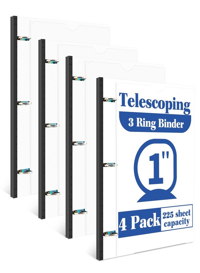 INFUN 1 Inch Telescoping 3 Ring Binder - 4PCS-White, Flexible Binders with Customizable Front Cover and Clear Catalog Pocket, 1Inch Rings, 225 Sheet Capacity - Image 1