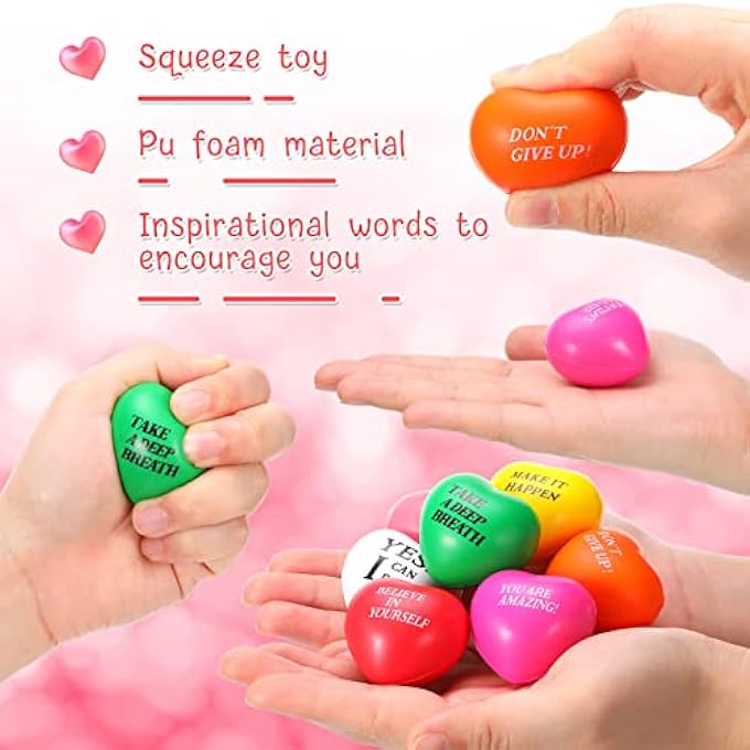 Jerify 48 Pieces Heart Stress Balls Foam Ball Inspirational Colorful Motivational Stress Balls Quotes Anxiety Relief Toys for Kids Adults Wedding School Carnival Reward, 8 Colors - Image 3
