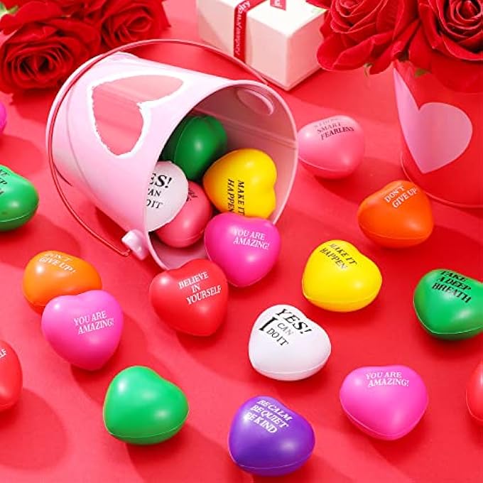 Jerify 48 Pieces Heart Stress Balls Foam Ball Inspirational Colorful Motivational Stress Balls Quotes Anxiety Relief Toys for Kids Adults Wedding School Carnival Reward, 8 Colors - Image 4