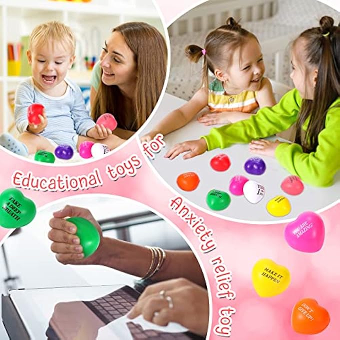 Jerify 48 Pieces Heart Stress Balls Foam Ball Inspirational Colorful Motivational Stress Balls Quotes Anxiety Relief Toys for Kids Adults Wedding School Carnival Reward, 8 Colors - Image 5