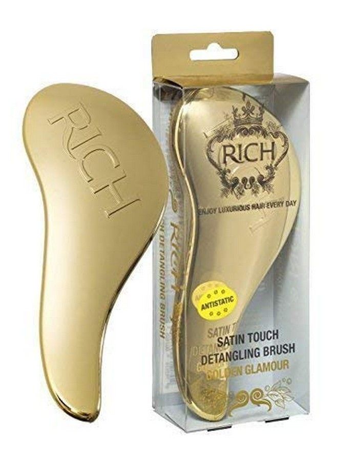 RICH Hair Care Golden Glamour Satin Touch Detangling Brush For All Hair Types Keeps Hair Smooth Antistatic Reduces Frizz For Dry & Wet Hair Travel Size - Image 1