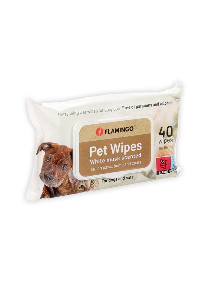 FLAMINGO White Musk Cat And Dog Pet Wipes - 40 PCS  - Image 1