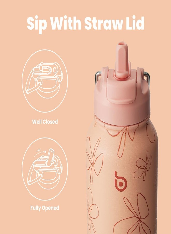 bottle bottle bottlebottle BOTTLE BOTTLE 32oz Insulated Water Bottle Stainless Steel Sport Water Bottle with Straw Dual-use Lid Design for Gym with Pill Box (yellow flower) - Image 3