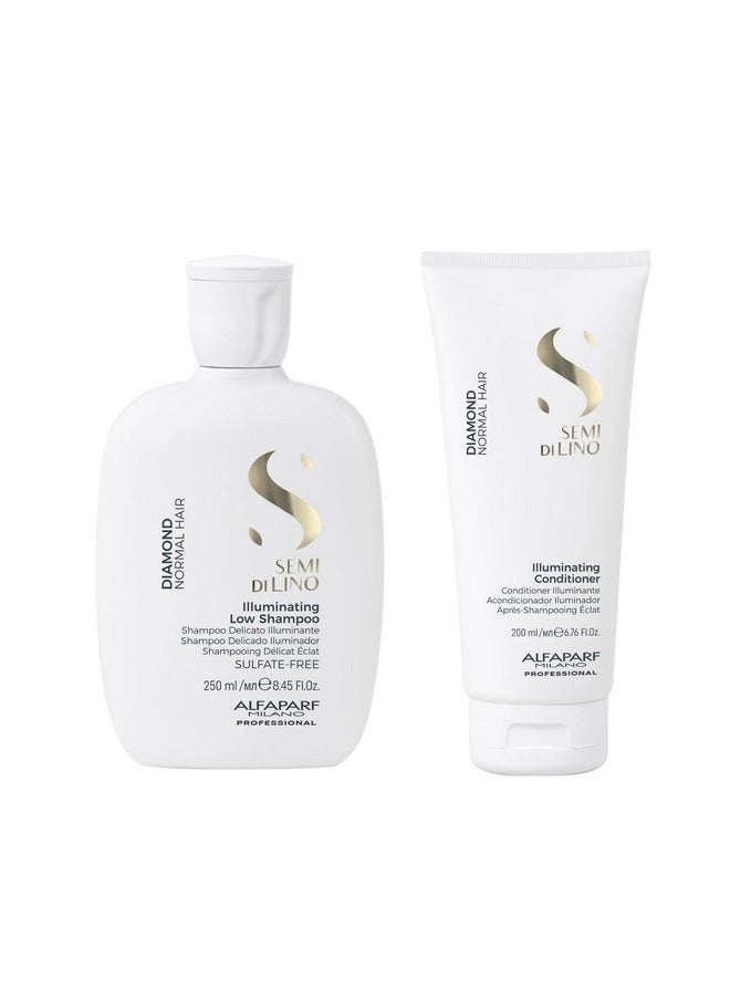 ALFAPARF MILANO Alfaparf Milano Semi di Lino Diamond Illuminating Shampoo and Conditioner Set - Sulfate Free Shampoo and Conditioner for Color Treated Hair - Adds Brilliant Shine and Softness  - Image 1