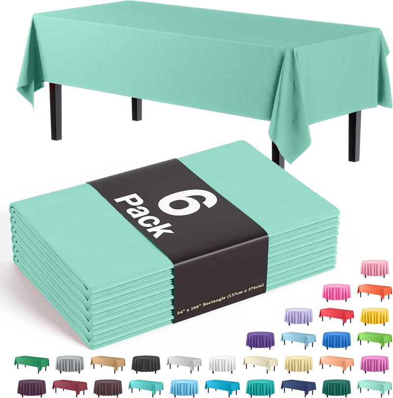 Exquisite 6-Pack Premium Plastic Tablecloth 54in. x 108in. Rectangle - Mint - Image 1