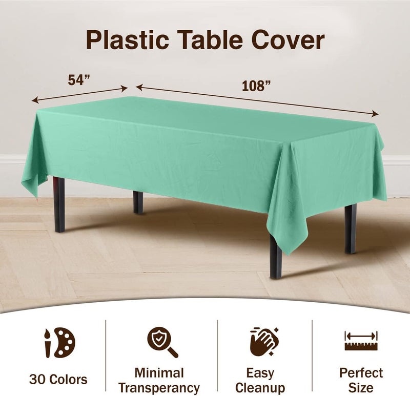 Exquisite 6-Pack Premium Plastic Tablecloth 54in. x 108in. Rectangle - Mint - Image 3