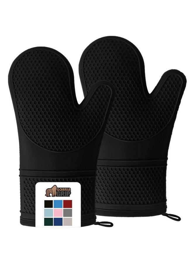 Gorilla Grip GORILLA GRIP Heat Resistant Durable Silicone Oven Mitts, BPA-Free Protective Grilling Potholders, Soft Cotton Lining, Flexible Waterproof Cooking Mitt Set, Kitchen Home Essentials, 12.5x8.3, Black  - Image 1