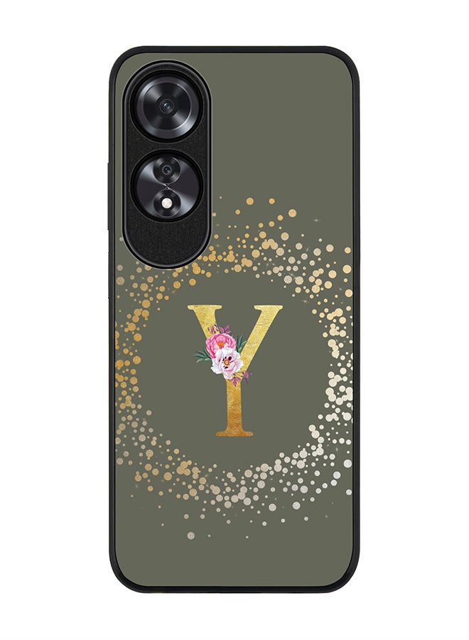 Stylizedd Rugged Black edge case for Oppo A60, Slim fit Case Flexible Cover - Custom Monogram Initial Letter Floral Pattern Alphabet - Y (Olive Green ) - Image 1