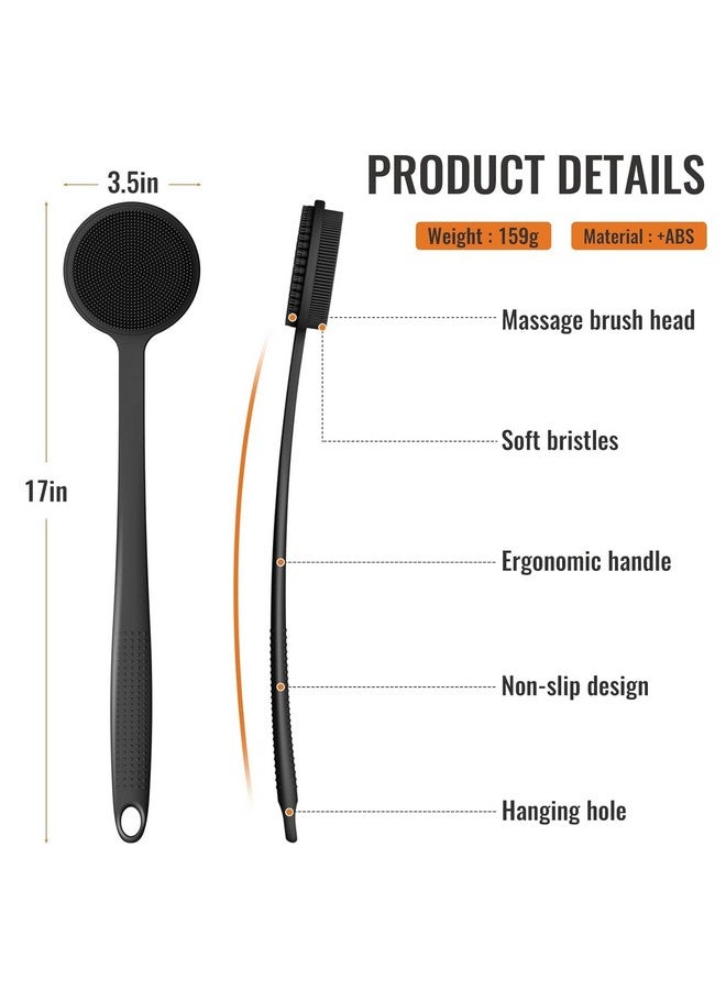 FLUZOV Soft Silicone Back Scrubber Shower Bath Body Brush with Long Handle, BPA-Free, Hypoallergenic, Eco-Friendly - Image 5