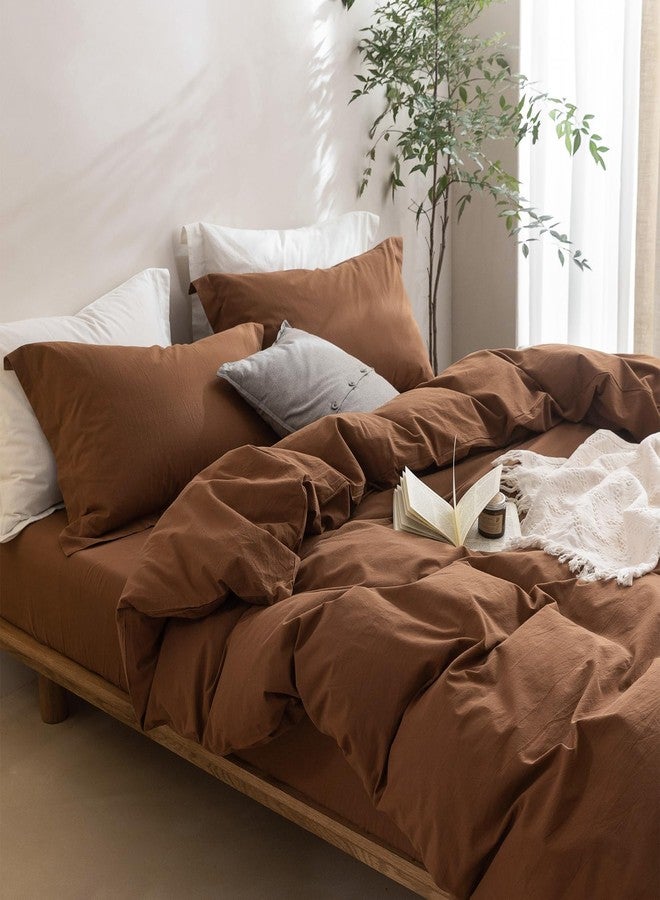 BDEAR Linen Feel Dark Orange Duvet Cover King Size 104'' W x 90'' L, Percale 100% Washed Cotton Duvet Cover with Zipper Closure Plus 2 Pillowcases, Oeko TEX Standard 100 Certificated - Image 2