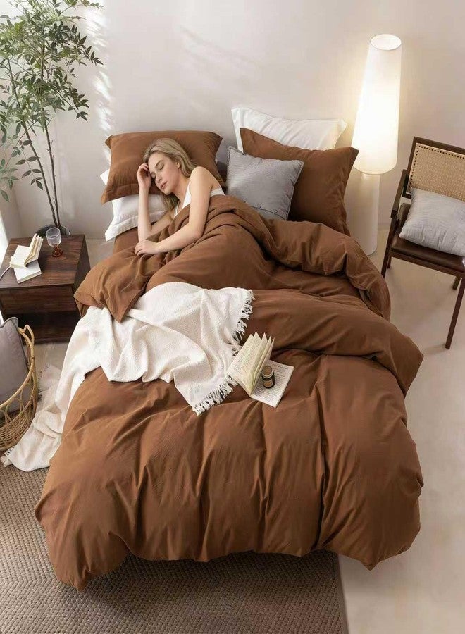 BDEAR Linen Feel Dark Orange Duvet Cover King Size 104'' W x 90'' L, Percale 100% Washed Cotton Duvet Cover with Zipper Closure Plus 2 Pillowcases, Oeko TEX Standard 100 Certificated - Image 3